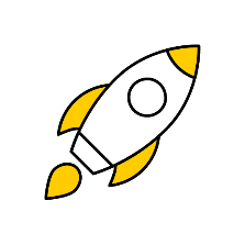 A yellow and white rockets with a black outline